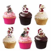48 크리스마스 산타 테디 베어 스탠드업 프리컷 식용 웨이퍼 페이퍼 케이크 토퍼 장식