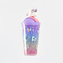 콜드컵 아이스커피잔 1리터텀블러 테이크아웃 리유저블텀블러 친환경 손잡이 여름 크리 에이 티브 물 컵 유니콘 아이스 컵 냉장 더블 레이어 플라스틱 빨대 컵 핸디 컵 물병 재사용, c