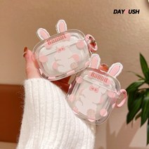 데이러쉬 핑크 토끼 투명 실리콘 케이스 (에어팟 프로/프로2 호환), 솜털 토끼