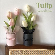 이케아조화 꽃 장식 다이소 미니조화화분, 조화튤립종이화분세트 핑크