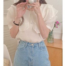 웨인bl 이중카라 쉬폰 반팔 블라우스 티셔츠