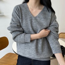 브이넥 직장인 무지 여리여리한 니트티 가을 출근룩