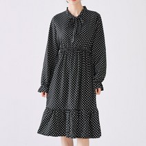 귀여운 도트무늬 넥라인리본 프릴 여성원피스