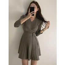 Xianglin한국 스타일 디자인 나비 넥타이 A 라인 V 넥 귀여운 미니 리틀 블랙 드레스 여성용 겨울 니트 드레스 판매 12112