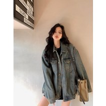 여성 청자켓 봄 데님 재킷 루즈핏 워싱 캐쥬얼 패션