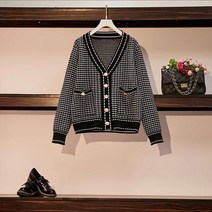 빅사이즈 브랜드 할점 핑몰 너 용 테일링 클리어런스 가을 체크 가디건 울 니트 스웨터