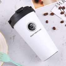 머그컵 법랑컵 맥심 380ml500ml 보온병 플라스크 이중 벽 스테인레스 스틸 커피 머그잔 두꺼워진 큰 차 머그잔 여행용 보온병 머그잔, 500ml, b099 화이트