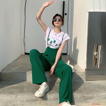 puildaug 소금 달콤한 녹색 벨트 바지 여성의 여름 패션 얇은 감각