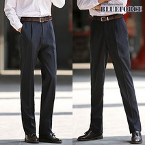 블루포스 남성용 미논 원턱 정장 바지 베이직핏 원턱 슬랙스 체크 패턴 남자슬렉스