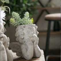 야외 조형물 전원 주택 용품 카페 펜션 소품 천사 장식 조각 귀여운 인간의 머리 꽃 즙이 많은 식물 부처님 구슬 꽃 냄비 크리 에이 티브 정원 장식, 작은, 그림을 참조하십시오
