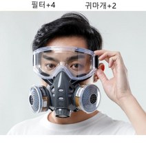 방독면 방연 방독 방진 전면마스크 분진보호 미세먼지 도색작업, 마스크+안경 (필터4매+귀마개 2개 )