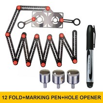 윤곽게이지측정도구 윤곽게이지 다이얼게이지 aluminium alloy multi angle ruler finder 측정 눈금자 with 2 drill tile hole, 1-푸른