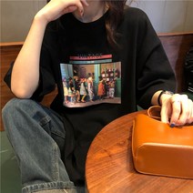 땡땡 서양식 에이징 반팔 티셔츠 여성 여름 루즈한 한국판 하라주쿠 반팔 그물 레드 프라이드 스트리트 셔츠 티셔츠 화이트 M