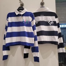 클라이드 앤 특가전 [CLRIDE.N] 즉시출고 됩니다 ^^ 여성 전용. 귀요미 뽐뿜뽐!!! 빅 스트라이프 배색 약 크롭 긴팔 카라 티셔츠
