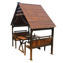 통나무 원두막 부식방지 목재 정원 마당 쉼터 정자, 4인실  테이블  바닥  투명커튼, 1개