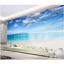 사용자 정의 벽화 3d 사진 벽지 벽에 현대 푸른 하늘 바다 해변 풍경 홈 장식 대형 벽지 벽 3d, silk wallpaper_m2