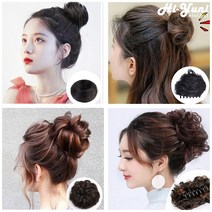 하이유니 똥머리 인모 밴드 집게 붙임 올림 머리 헤어 피스 셀프 부분 가발 4종 모음, 04번 / 밴드형 - 펌, 라이트브라운