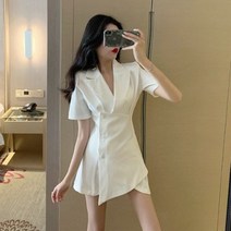 녕동 여름 원피스 여성 여름 반팔 카라 랩 미니 원피스 언발 커팅 QUY514 + 사은품