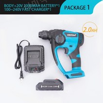 18V 브러시리스 전기 해머 2in 1 무선 충전식 로터리 철거 마끼다 배터리용 파워 임팩트 드릴, 1배터리 2.0AH, 중국, 유럽 연합