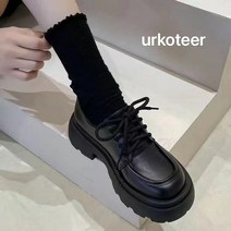 urkoteer 여성 통굽 끈 유광 5cm 인조가죽 로퍼 가보시 키높이 단화