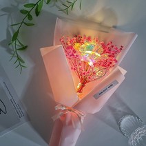 안개 LED 홀로그램 장미 꽃다발 홀로그램꽃 졸업 입학 기념일 생일선물 무드등, 핑크