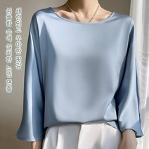 여성 실크 라운드넥 블라우스 셔츠 링클프리 쉬폰 긴팔 반팔