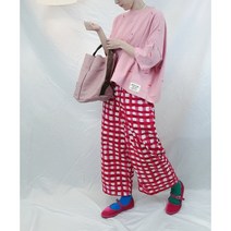 (간지배기)ff 루즈핏 체크pt 편안한 미시룩 코튼원단 빈티지스타일 넉넉한사이즈