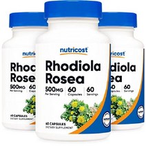 홍경천 Nutricost Rhodiola Rosea 500mg 60 식물성 캡슐 - 글루텐 프리 및 비 GMO 보충제, [03] 360캡슐(3병)