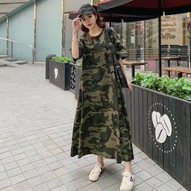 WAWAMOM(특허브랜드) 빅사이즈 여성 밀리터리 패턴 롱원피스 5부 소매 맥시원피스 BYL21