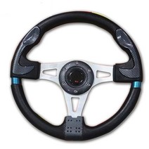 자동차 핸들 파워핸들 범용 PVC 가죽 스티어링 휠 알루미늄 레이싱 momo Drift, 1.Black