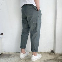 라운지21 남자 밴딩 린넨 9부 스판 카고 와이드팬츠