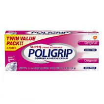 슈퍼 폴리그립 오리지널 68g 2팩 Super Poligrip Original Formula Zinc Free Denture Adhesive Cream 2.4 ounce Twin, 2개