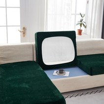 쇼파 가죽 교체 천 갈이 소파 덮개 엘라스틱 벨벳 시트 쿠션 커버 플러시 의자 커버 용, 짙은 녹색, L자형