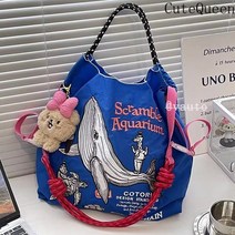 CuteQueen 귀여운여왕 자수 일본 스타일 환경 친화적인 쇼핑백 나일론 여름 가방 소수의 단어 어깨 가방 베르나코에코백