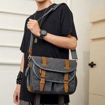 남성용 캔버스 카메라 가방 가죽 DSLR SLR 케이스 빈티지 메신저 숄더백 슬링백, [03] 다크 그레이