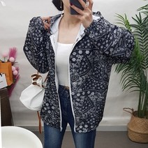 제이후 봄 가을 루즈핏 페이즐리 후드 집업 스트링 여성 바람막이 점퍼