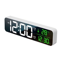 전자 LED 디지털 대형 디스플레이 아침 알람 시계 음악 밝기 USB 충전식 시계 스누즈 타이머 홈 데스크 거실 사무실, 하얀색