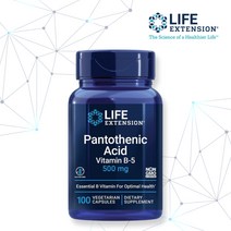 라이프 익스텐션 판토텐산 비타민 B5 500mg 식물성 100 캡슐 칼슘 쌀 추출물