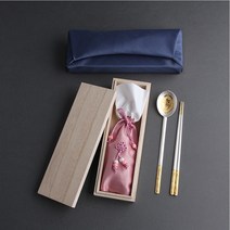 은수저세트 수복금부은수저 1p 24K금도금 순도 99.9% 1벌 생신선물 개업선물 외국인선물 돌잔치선물 퇴직자선물 부모님선물 창립기념품 결혼예물 오동나무케이스, 블루보자기+핑크주머니