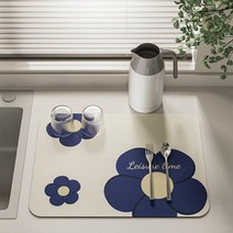 플라워 규조토 주방 싱크대 드라잉매트 식기 건조 매트, 꽃무늬 수도꼭지 규조토매트(그린)