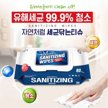 자연처럼 세균닦는 물티슈 80매 청소물티슈 캡형 청소용품 베이킹소다 함유, 6팩