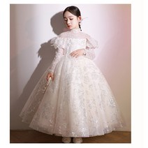 부띠끄 주니어 여아 고급 레이스 영성체 긴팔 어린이 화이트 드레스 380