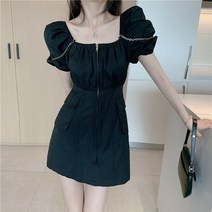 프렌치 헵번풍 퍼프 시크 시크 스타일 스퀘어넥 여름원피스 치마 여성 블라우스 하객원피스