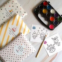[사과나무답례품]유치원 물감 선물 어린이집 생일답례품 선물 크리스마스 선물 입학 졸업 종업식 선물 어린이집 고급 친구 선물- (12색 물감 팔레트+붓+색칠공부), 포장골고로혼합