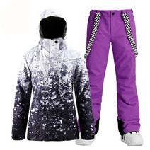 브랜드 여성용 스노우 슈트 야외 스포츠 의상 방수 방풍 세트 스키 재킷 및 스트랩 팬츠 소녀용, 05 picture jacket pant_02 S