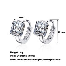 여성용 CZ 대형 사각형 지르콘 크리스탈 내부 조가비 후프 귀걸이 미니 허기 스터드 밝은 피어싱 쥬얼리, 02 Silver