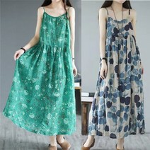 새로본 모361~363 빅사이즈 린넨나염끈롱원피스 OPS 프린트 여성 미시