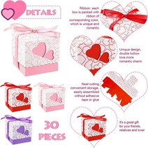 미국직구 존 발렌타인 데이 베이커리 트리트 박스 하트 모양 발렌타인 컵케이크 쿠키 박스 디저트용 리본이 달린 과자 비스킷 캔디 초콜릿 발렌타인 파티 선호 레드 핑크 보라색(30개), 상세참조, 수량
