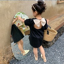 엄마와 아기 커플룩검정 흰 카라 미니드레스