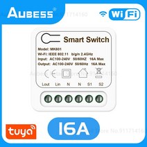Aubess Tuya 스마트 미니 와이파이 스위치 2 방향 차단기 홈 DIY 타이밍 릴레이 모듈 라이프 Alexa Google, 한개옵션1, 02 16A